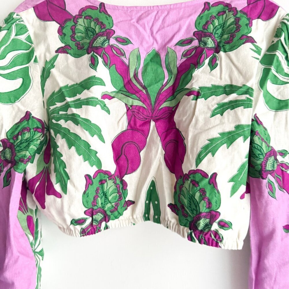Caroline Constas Purple Green Floral Long Sleev Cropped Top L - Picture 7 of 7